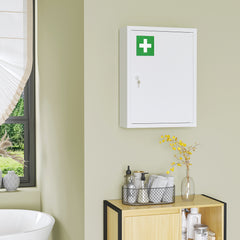 16" x 21" Lockable Medicine Cabinet, 3 Tier Steel Medical Wall Box with 2 Keys and Shelves for Bathroom, White