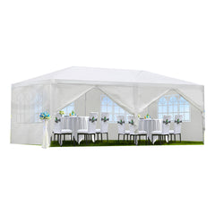 10 & 20ft - 3X6M White 6-sided - 4 Windows Outdoor Garden Pavilion, Wedding Party Tent, Rain Shelter, Parking Shed, Advertising Tent, With 6 Detachable Side Walls