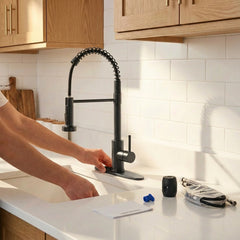 Industrial Kitchen Faucet With Pull Down Sprayer, Single Handle Stainless Steel Kitchen Faucet, 1 Or 3 Hole Installation, Farmhouse Style, Matte Black