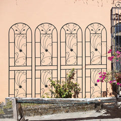 4 Pack Metal Garden Trellis 86.7" X 19.7" Rustproof Trellis For Climbing Plants Outdoor Flower Support Peacock Style Black
