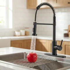 Industrial Kitchen Faucet With Pull Down Sprayer, Single Handle Stainless Steel Kitchen Faucet, 1 Or 3 Hole Installation, Farmhouse Style, Matte Black