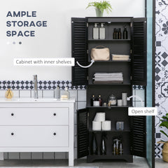 Tall Narrow Bathroom Storage Cabinet with Doors and Shelf Adjustability, Freestanding Linen Cabinet with 2 Cabinets and Countertop, Black