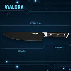 8 Inch Chef Knife Japanese Chef's Knife 7Cr17MoV High Carbon Steel Japanese Knife Full Tang G10 Handle Black Titanium Coated Blade Professional Cooking Knife Kitchen Knife