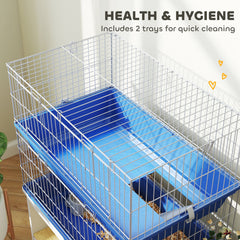 2-Tier Guinea Pig Cage, Ferret Cage, Chinchilla Cage, Small Animal Cage Indoor with Dish and Bottle, 2 Doors, Deep Bottoms, Ramp, 28", Blue