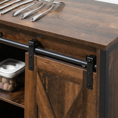 Industrial Sideboard Buffet Cabinet, Coffee Bar Cabinet, Kitchen Cabinet with Sliding Barn Doors, Storage Cabinets and Adjustable Shelves for Living Room, Home Bar, Rustic Brown