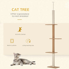 Floor-to-Ceiling Cat Tree Cat Climbing Tower With Sisal-Covered Scratching Posts Natural Cat Tree Activity Center For Kittens Cat Tower Furniture