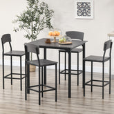 5-Piece Counter Height Bar Table with Space-Saving Design, Square Kitchen Table and Chairs Set with Footrest, Metal Legs, Industrial Dining Table Set for 4, Gray