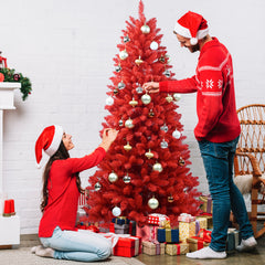 Artificial 6ft Red Christmas Tree With 804 PVC Branch Tips, Hinged Premium & Foldable Base For Indoor Holiday Decorating,Banned Platforms Temu