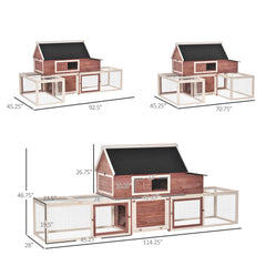 Wooden Chicken Coop, Outdoor Chicken Cage Poultry Hen House with Nesting Box, Double Runs, Asphalt Roof, Ramp