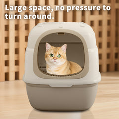 Gray-White Contrast Flip-Top Cat Litter Pan, 51.53940.5cm Large Capacity Easy Clean Pet Toilet For Kittens & Cats