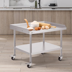Stainless Steel Work Table, 30 X 36 X 30 Inch Commercial Food Prep Worktable With 4 Wheels, Casters, 3-Sided Backsplash Heavy Duty Prep Worktable, Metal Work Table For Restaurant Home Hotel