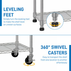 6-Tier Modular Shelving Unit With 1 Row Of Side Hooks Features Adjustable Feet And Casters Iron Construction Freely Adjustable Shelf Spacing Home Shelving Unit 117x45x208cm Silver Paint Finish