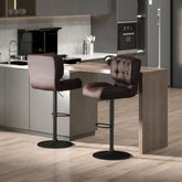 Bar Height Bar Stools Set of 2 with Adjustable Seat, Adjustable Swivel Barstools with Thick Padded Cushion and Metal Footrest for Home Bar, Brown
