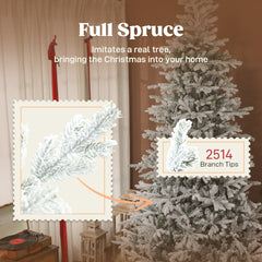 9 ft Artificial Frosted Christmas Tree with Realistic Branches, Wide Full Spruce, Hinged Xmas Tree, Easy Assembly