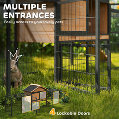 Wooden Rabbit Hutch Outdoor, 85" Large Bunny Cage with Steel Run, Removable Plastic Tray, Asphalt Roof, Ramp