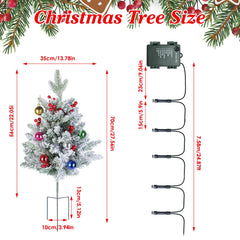 2Pcs Solar Powered Lighted Christmas Tree Urn Filler With Light Artificial Xmas Trees Light With Berries Decor Balls