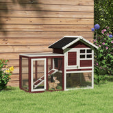 49" Wooden Rabbit Hutch Bunny Cage with Waterproof Asphalt Roof, Fun Outdoor Run, Removable Tray and Ramp, for Rabbits, Chickens, Ducks, Brown