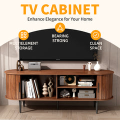 TV Stand, 55 Modern TV Console Table With Storage Compartment And Sliding Door, Gaming Entertainment Center With Cabinet For Living Room, Bedroom, Office Walnut