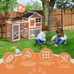 House Type With Running Ladder, Orange-red, Wooden Chicken Rabbit Cage