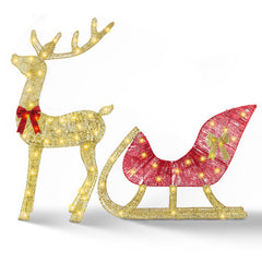 1Pc Lighted Christmas Reindeer & Sleigh Indoor Outdoor Christmas Decoration Christmas Lighted Display With 8 Lighting Modes