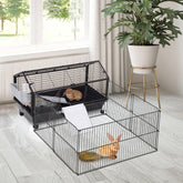 Rolling Metal Rabbit, Guinea Pig, or Small Animal Hutch Cage with Main House and Run