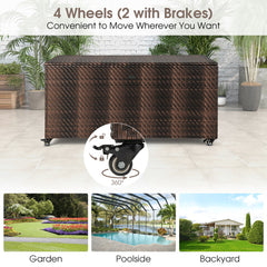 96 Gallon PE Wicker Outdoor Storage Box With 4 Wheels