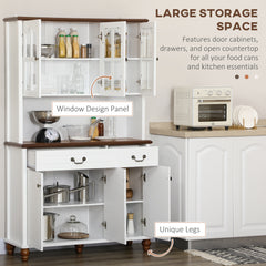 Kitchen Buffet with Hutch, Freestanding Pantry Cabinet with 6 Doors, 2 Drawers and 3-Level Adjustable Shelves, White