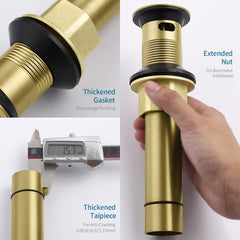 GELE Bathroom Sink Drain Vanity Sink Drain With Strainer Basket, Vessel Sink Lavatory, Anti-Clogging, Pop-Up, Stainless Steel, Brushed Gold Finish