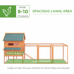 137" Chicken Coop for 8-10 Chickens, Large Chicken House, Wooden Poultry Hen Cage with Nesting Box and Run for Backyard, Orange