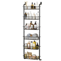 1Pc 6 Tier Over Door Pantry Organizer Hanging Hooks Door Storage Rack Carbon Steel Basket 62.99in Over Door Shelf For Kitchen Bathroom