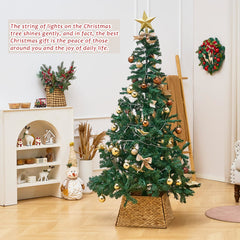 Handcrafted Openwork Woven Hyacinth Wicker Christmas Tree Skirt - Tree Collar & Christmas Tree Base Cover, 24In, Natural