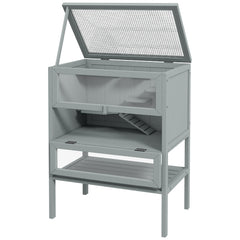 3-Tier Wooden Hamster Cage Mice and Rat Cage Small Animals Hutch with Openable Top, Front Door, Storage Shelf, Gray