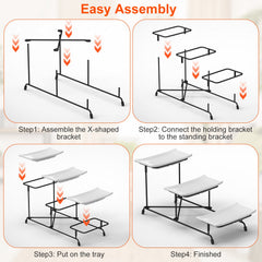 1Pc 3Tier Plastic Serving Tray Dessert Server Display Serving Stand Dinnerware With 3 Rectangular Plastic Serving Platters Metal Stand For Entertaining Fruit Dessert Veggie Cookies Party
