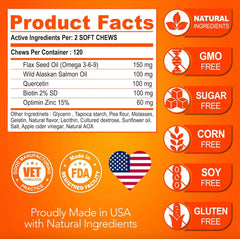 Youmile Omega 3 For Dogs - 120Ct Fish Oil Treats - Allergy & Itch Relief Skin & Coat Supplement - Dry Itchy Skin, Anti Shedding & Hot Spots Treatment - Pet Salmon Oil Chews - Chicken Flavor Dog Vit