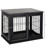 Crate Furniture, 32Small Dog Cage End Table With 2 Doors, Lockable Door, Puppy Kennel Indoor, Black