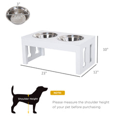 23" Modern Decorative Raised Dog Bowls, Wooden Heavy Duty Pet Food and Water Bowl, Elevated Feeding Station, White