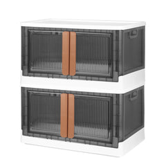 2Pc Foldable Storage Bins With Lid Collapsible Stackable Closet Organizer Containers With Front Door Lock 4Pcs Wheels 32L 72L Size Options