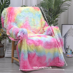 1 Piece Shaggy Blanket Plush Faux Fur Blanket For Bed Sofa Ultra Soft Luxury Sherpa Blanket Rainbow Colorful Blanket