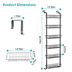 1Pc 6 Tier Over Door Pantry Organizer Hanging Hooks Door Storage Rack Carbon Steel Basket 62.99in Over Door Shelf For Kitchen Bathroom