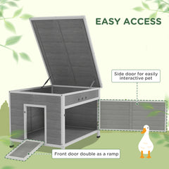 Wooden Duck Coop with Openable Roof, Removable Floor, Double Doors, Ramp, for 3-6 Ducks, Chickens, 30" x 38" x 30"