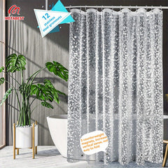 METABEST 3D Pebble Pattern Shower Curtain Liner Durable PEVA Material With Heavy-Duty Magnets, Ideal For Shower Stalls And Bathtubs - 71x71 Inches Comes With 12 Hooks