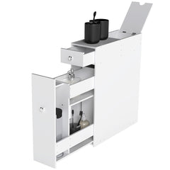 Bathroom Floor Organizer Free Standing Space Saving Narrow Storage Cabinet Bath Toilet Paper Holder with Drawers White