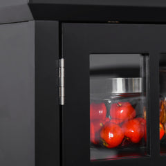 Elegant Buffet with Hutch, Kitchen Pantry Storage Cabinet with Framed Glass Door Drawer and Microwave Space, Black