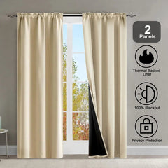 Rod Pocket Thermal Insulated With Coated Lining 52 In. W X 63 In. L Indoor Blackout Curtains,2 Colors Available,Set Of 2