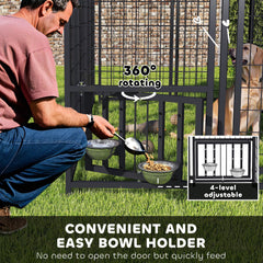 Welded Wire Outdoor Dog Kennel with 360° Rotating & 4 Levels Adjustable Bowls, Waterproof Cover, 7.9' x 4' x 6'