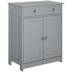 Freestanding Bathroom Floor Cabinet, Wooden Bathroom Cabinet with 2 Doors, 2 Drawers and Adjustable Shelf, Gray
