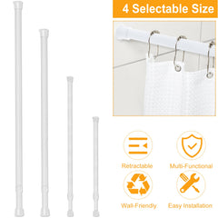 1Pc Tension Curtain Rod Spring Load Adjustable Curtain Pole Heavy-Duty Steel 4 Sizes For Bathroom Wardrobe Kitchen Balcony