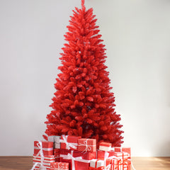Artificial 6ft Red Christmas Tree With 804 PVC Branch Tips, Hinged Premium & Foldable Base For Indoor Holiday Decorating,Banned Platforms Temu