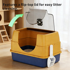 Dark Gray Top Entry Fully Enclosed Cat Litter Box, With Free Scoop & Litter Mat, Anti-Splash & Odor Locking, For Large Cats & Multi-Cat Households