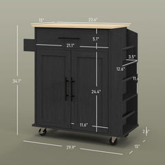 Rolling Island with Wheels for Kitchen, Kitchen Island on Rollers with Power Outlets, Drawer, and Doors, Black